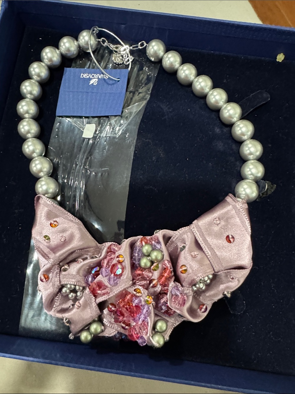 Swarovski Lavender Pink Pearl and Crystal Floral Statement Necklace